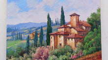 Load image into Gallery viewer, Tuscany painting landscape by Domenico Ronca painter &quot;Vertical autumn vineyard&quot; oil canvas original Toscana
