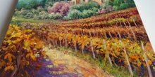 Load image into Gallery viewer, Tuscany painting landscape by Domenico Ronca painter &quot;Vertical autumn vineyard&quot; oil canvas original Toscana
