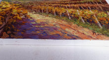 Load image into Gallery viewer, Tuscany painting landscape by Domenico Ronca painter &quot;Vertical autumn vineyard&quot; oil canvas original Toscana
