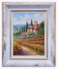 Load image into Gallery viewer, Tuscany painting landscape by Domenico Ronca painter &quot;Vertical autumn vineyard&quot; oil canvas original Toscana
