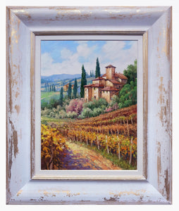 Tuscany painting landscape by Domenico Ronca painter "Vertical autumn vineyard" oil canvas original Toscana