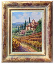 Load image into Gallery viewer, Tuscany painting landscape by Domenico Ronca painter &quot;Vertical autumn vineyard&quot; oil canvas original Toscana
