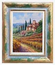 Load image into Gallery viewer, Tuscany painting landscape by Domenico Ronca painter &quot;Vertical autumn vineyard&quot; oil canvas original Toscana
