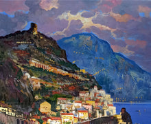 Load image into Gallery viewer, Amalfi painting by Vincenzo Somma &quot;Seaside by night&quot; original canvas artwork Italy
