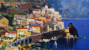 Amalfi painting by Vincenzo Somma "Seaside by night" original canvas artwork Italy