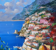 Load image into Gallery viewer, Positano painting by Vincenzo Somma &quot;Lemons &amp; flowers&quot; original canvas artwork Italy
