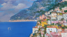 Load image into Gallery viewer, Positano painting by Vincenzo Somma &quot;Lemons &amp; flowers&quot; original canvas artwork Italy
