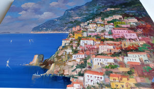 Positano painting by Vincenzo Somma "Lemons & flowers" original canvas artwork Italy