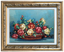 Load image into Gallery viewer, Basket with roses old painting original painter Aldo Lopez Luxardo 1921 vintage artwork
