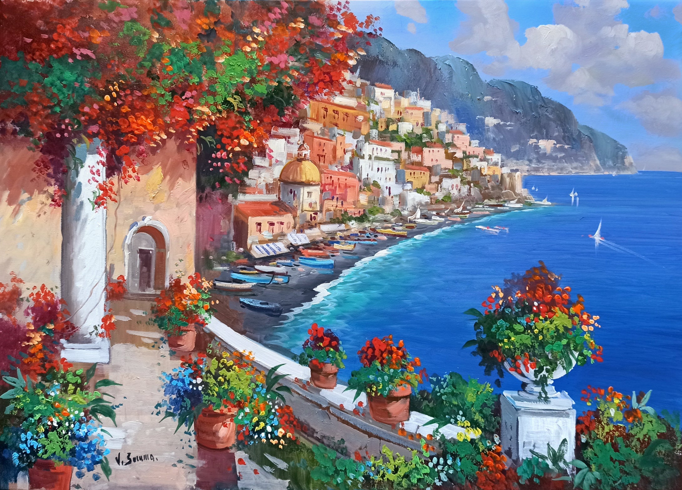 Amalfitan Coast painting by Vincenzo Somma 