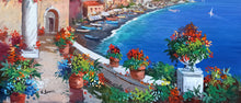 Load image into Gallery viewer, Amalfitan Coast painting by Vincenzo Somma &quot;Seaside with flowers&quot; original canvas artwork Italy
