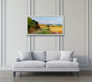 Tuscany painting Andrea Borella painter "Countryside in July" original landscape artwork Italy