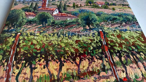 Tuscany painting by Roberto Gai "Vineyard & Poppies" Toscana artwork landscape oil canvas