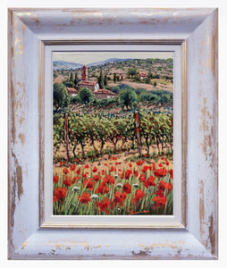 Tuscany painting by Roberto Gai "Vineyard & Poppies" Toscana artwork landscape oil canvas