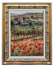 Load image into Gallery viewer, Tuscany painting by Roberto Gai &quot;Vineyard &amp; Poppies&quot; Toscana artwork landscape oil canvas
