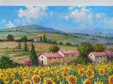 Load image into Gallery viewer, Tuscany painting landscape by Raimondo Pacini &quot;Sunflowers in blooming&quot; Toscana artwork impressionist oil canvas
