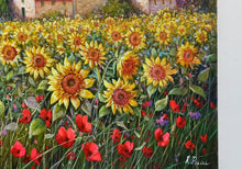 Load image into Gallery viewer, Tuscany painting landscape by Raimondo Pacini &quot;Sunflowers in blooming&quot; Toscana artwork impressionist oil canvas
