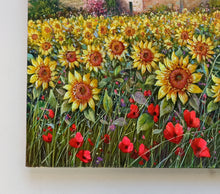 Load image into Gallery viewer, Tuscany painting landscape by Raimondo Pacini &quot;Sunflowers in blooming&quot; Toscana artwork impressionist oil canvas
