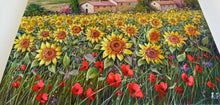 Load image into Gallery viewer, Tuscany painting landscape by Raimondo Pacini &quot;Sunflowers in blooming&quot; Toscana artwork impressionist oil canvas
