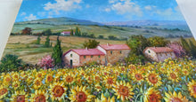 Load image into Gallery viewer, Tuscany painting landscape by Raimondo Pacini &quot;Sunflowers in blooming&quot; Toscana artwork impressionist oil canvas
