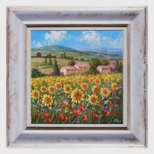 Load image into Gallery viewer, Tuscany painting landscape by Raimondo Pacini &quot;Sunflowers in blooming&quot; Toscana artwork impressionist oil canvas
