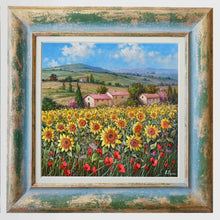 Load image into Gallery viewer, Tuscany painting landscape by Raimondo Pacini &quot;Sunflowers in blooming&quot; Toscana artwork impressionist oil canvas
