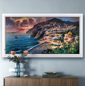 Positano painting Vincenzo Somma Italian painter "Coast sunset" Italy original artwork