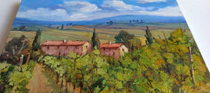 Tuscany painting by Bruno Chirici "Vineyard and red poppies" Toscana artwork landscape oil canvas