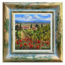 Load image into Gallery viewer, Tuscany painting by Bruno Chirici &quot;Vineyard and red poppies&quot; Toscana artwork landscape oil canvas
