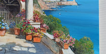 Load image into Gallery viewer, Amalfi painting by Gianni Di Guida painter &quot;Terrace with flowers&quot; canvas original Italy seaside
