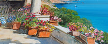 Load image into Gallery viewer, Amalfi painting by Gianni Di Guida painter &quot;Terrace with flowers&quot; canvas original Italy seaside
