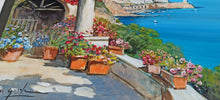 Load image into Gallery viewer, Amalfi painting by Gianni Di Guida painter &quot;Terrace with flowers&quot; canvas original Italy seaside
