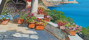 Amalfi painting by Gianni Di Guida painter "Terrace with flowers" canvas original Italy seaside