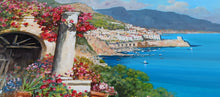 Load image into Gallery viewer, Amalfi painting by Gianni Di Guida painter &quot;Terrace with flowers&quot; canvas original Italy seaside
