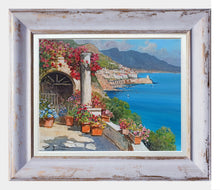 Load image into Gallery viewer, Amalfi painting by Gianni Di Guida painter &quot;Terrace with flowers&quot; canvas original Italy seaside
