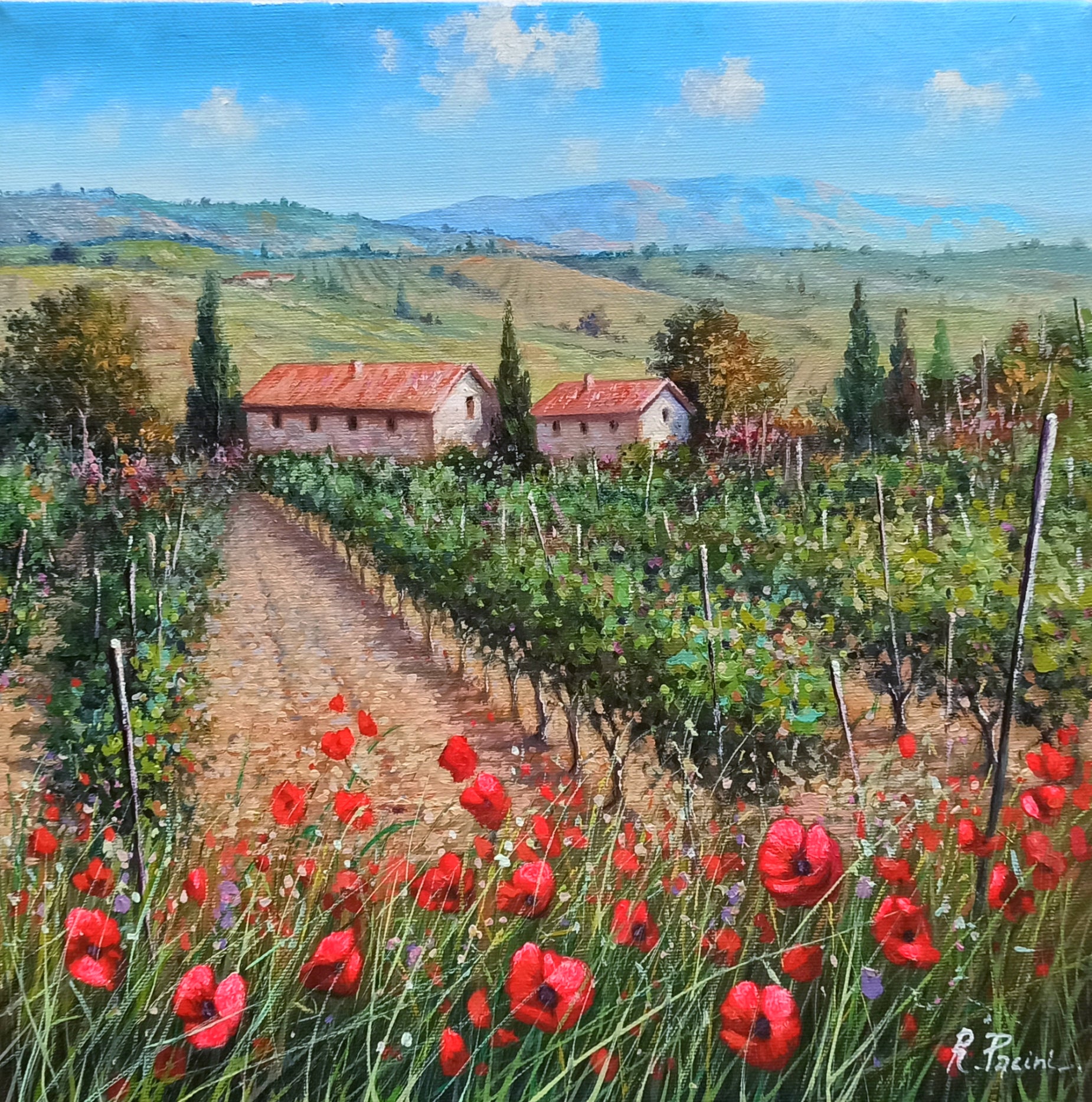 Tuscany painting landscape by Raimondo Pacini 