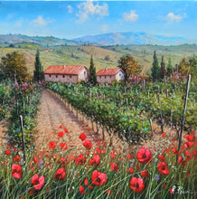 Load image into Gallery viewer, Tuscany painting landscape by Raimondo Pacini &quot;Flowering in the vineyard&quot; Toscana artwork impressionist oil canvas
