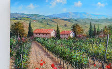 Load image into Gallery viewer, Tuscany painting landscape by Raimondo Pacini &quot;Flowering in the vineyard&quot; Toscana artwork impressionist oil canvas
