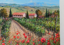 Load image into Gallery viewer, Tuscany painting landscape by Raimondo Pacini &quot;Flowering in the vineyard&quot; Toscana artwork impressionist oil canvas
