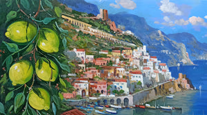 Amalfi painting by Vincenzo Somma "Lemons on the coast" original canvas Italian painter