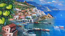 Load image into Gallery viewer, Amalfi painting by Vincenzo Somma &quot;Lemons on the coast&quot; original canvas Italian painter
