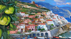 Amalfi painting by Vincenzo Somma "Lemons on the coast" original canvas Italian painter