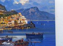 Load image into Gallery viewer, Amalfi painting by Vincenzo Somma painter &quot;Fishing boats night version&quot; original canvas artwork Italy
