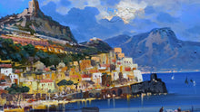 Load image into Gallery viewer, Amalfi painting by Vincenzo Somma painter &quot;Fishing boats night version&quot; original canvas artwork Italy
