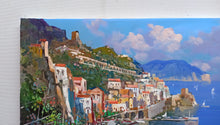 Load image into Gallery viewer, Amalfi painting by Vincenzo Somma painter &quot;Pointview from the terrace&quot; original canvas artwork Italy

