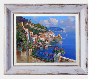 Amalfi painting by Vincenzo Somma painter "Pointview from the terrace" original canvas artwork Italy