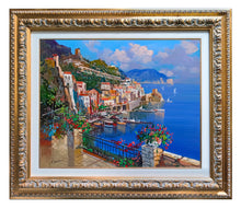 Load image into Gallery viewer, Amalfi painting by Vincenzo Somma painter &quot;Pointview from the terrace&quot; original canvas artwork Italy
