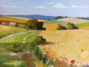 Tuscany painting Andrea Borella painter "Countryside in July" original landscape artwork Italy
