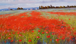 Tuscany painting by Andrea Borella painter "Countryside in May - poppies field" original landscape artwork Italy