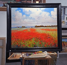 Load image into Gallery viewer, Tuscany painting by Andrea Borella painter &quot;Countryside in May - poppies field&quot; original landscape artwork Italy
